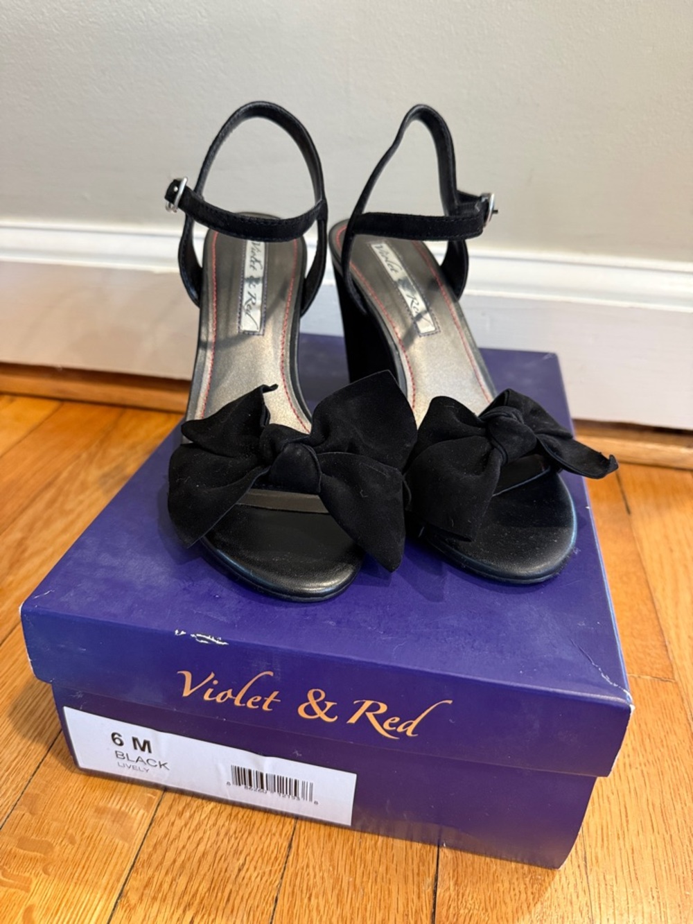 Violet & Red Black Bow Ankle-Strap Block Heels
